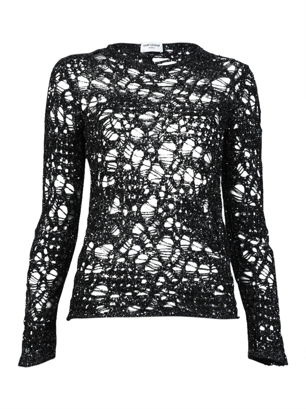 SAINT LAURENT Hedi Slimane black metallic loose-knit grunge crew neck sweater